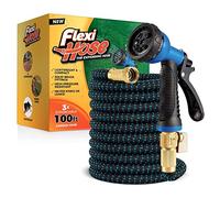 Flexi Hose with 8 Function Nozzle, 100FT - Lightweight Expandable Garden Hose, No-Kink Flexibility, 3/4 Inch Solid Brass Fittings and Double Latex Core