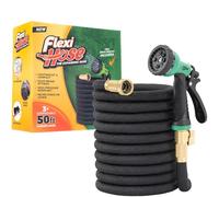 Flexi Hose with 8 Function Nozzle, 50FT - Lightweight Expandable Garden Hose, No-Kink Flexibility, 3/4 Inch Solid Brass Fittings and Double Latex Core