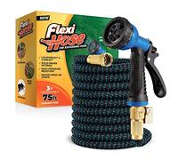 Flexi Hose with 8 Function Nozzle, 75FT - Lightweight Expandable Garden Hose, No-Kink Flexibility, 3/4 Inch Solid Brass Fittings and Double Latex Core