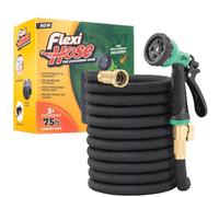 Flexi Hose with 8 Function Nozzle, 75FT - Lightweight Expandable Garden Hose, No-Kink Flexibility, 3/4 Inch Solid Brass Fittings and Double Latex Core