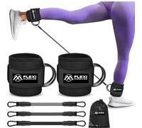 Flexi Muscles Resistance Bands with Ankle Cuffs for Leg, Glute, and Hip Workouts - Perfect for Kickbacks, Strength Training, and Home Gym Exercises - Fitness Bands for Women. (Black)