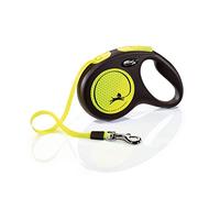 flexi® Neon M | 5 m retractable tape leash for dogs up to 25 kg | Black/neon yellow | retractable dog lead | Weight: 280 g | Dimensions: 11.6 x 18.8 cm
