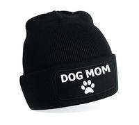 Flexi-Print Dog Mum Beanie Hat, Personalised Dad Hat for Mothers, Grandparents & Dads Unisex Winter Woolly Hat for Christmas & Birthdays Gifts for Dog Owners Black
