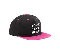 Flexi-Print Personalised Snapback Men's Caps - 5 Panel Flat Peak Cap, Personalised Baseball Caps Mens Trucker Hat, Trucker Caps for Men, Adjustable Large Fitted Cap Black/Hot Pink