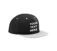 Flexi-Print Personalised Snapback Men's Caps - 5 Panel Flat Peak Cap, Personalised Baseball Caps Mens Trucker Hat, Trucker Caps for Men, Adjustable Large Fitted Cap Black/Grey