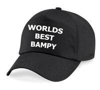 Flexi-Print Worlds Best Bampy Baseball Cap, Personalised Dad Hat for Grandad, Grandparents & Dads Unisex Hat for Christmas & Birthdays Gifts for Grandparents Black
