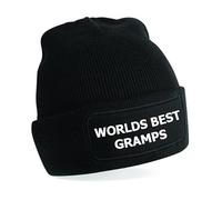 Flexi-Print Worlds Best Gramps Beanie Hat, Personalised Dad Hat for Grandad & Dads Unisex Winter Woolly Hat for Christmas & Birthdays Gifts for Grandparents Black