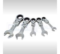 Flexi Ratchet Spanners Stubby Metric 5 Piece Automotive Garage Workshop 5Pc Set