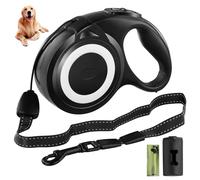 Flexi Retractable Dog Lead - 8M/26FT Extendable, Tangle-Free with Anti-Slip Handle & Quick Brake, Poo Bag Holder & 1 Roll Garbage Bag for Medium, Large Dogs