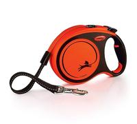 Flexi Xtreme L Extra Strong Retractable Dog Lead with Extra Strong 7.9m Tape, Protective Belt with Reflective Components, Handle Adjustment, Orange/Black