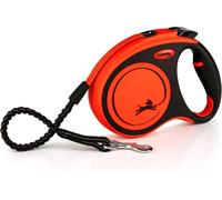 Flexi, leaves model Xtreme, resists intensive loads exerted on the strap, strap extremely resistant to bites, adjustable flexible handle, made in Germany, orange, xs - 3m