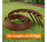 Flexible 10m Lawn/Border Edging 60mm - Woodland Brown with 20 Pegs for Curves