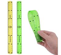 Flexible 2-Piece Ruler, 30cm/12inch Plastic Shatterproof Straight Edge Soft Bendable Clear Ruler for Kids & Adults (Orange+Green)