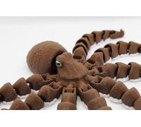 Flexible Articulating Octopus Figurine 3D Printed K E Kreations Solid Brown with White Suckers or Gold-Silver Beige Finish Sensory Fidget Aid for ADHD Autism Anxiety Desk Decor (Brown)