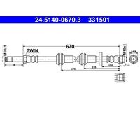 ATE Brake Hose 24.5140-0670.3 - Brake Pipe for Audi A7 Sportback, A6 C7/Avant
