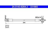 ATE Brake Hose 24.5143-0264.3 275 M10x1 SKODA: Octavia 3 Combi, SEAT: Leon III Hatchback, Leon III ST
