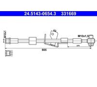 Flexible brake hose 24.5143-0654.3 ATE for OPEL CHEVROLET VAUXHALL