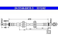 Flexible brake hose 24.5144-0410.3 ATE for RENAULT LAGUNA III LAGUNA Coupe