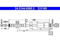 Flexible brake hose 24.5144-0500.3 ATE for CITROËN PEUGEOT