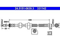 Flexible brake hose 24.5151-0639.3 ATE for PEUGEOT CITROËN