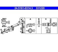 Flexible brake hose 24.5161-0314.3 ATE for CITROËN PEUGEOT