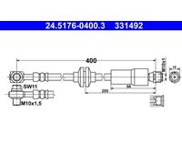 ATE Brake Hose 24.5176-0400.3 Flexible Fits Opel/Chevrolet/Vauxhall Ampera Astra J Cruze 564016