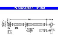 Flexible brake hose 24.5266-0600.3 ATE for NISSAN QASHQAI I QASHQAI II