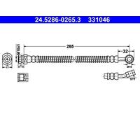 Flexible brake hose 24.5286-0265.3 ATE for HYUNDAI KIA