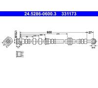 Flexible brake hose 24.5286-0600.3 ATE for MITSUBISHI CITROËN PEUGEOT