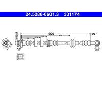 Flexible brake hose 24.5286-0601.3 ATE for MITSUBISHI CITROËN PEUGEOT