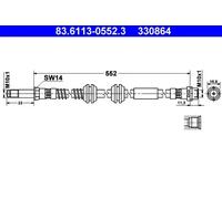 Brake Hose ATE 83.6113-0552.3 for CALIFORNIA T6 Camper (SGC, SGG, SHC) 2.0 2016-