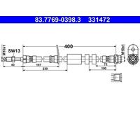 Flexible brake hose 83.7769-0398.3 ATE for FORD C-MAX II GRAND C-MAX FOCUS III