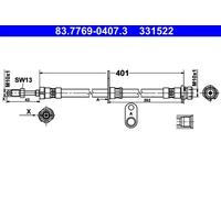 Flexible brake hose 83.7769-0407.3 ATE for FORD TRANSIT CONNECT MPV