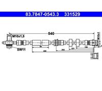Flexible brake hose 83.7847-0543.3 ATE for SEAT AUDI VW SKODA