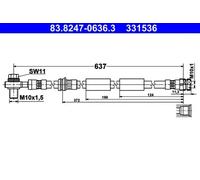 Flexible brake hose 83.8247-0636.3 ATE for SEAT VW AUDI SKODA CUPRA