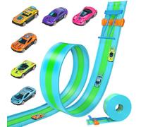 Flexible Car Racing Track 4.5M, Triple Lanes Race Track Toy for Kids | Speed Track with 6 Plastic Cars, Suction Cup Design for Loops Jumps Ramps, Birthday Present for Boys Girls Age 3 4 5 6 7 8