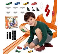 Flexible Car Racing Track, 5 m Car Racing Track Includes 4 Cars Portable Dual Race Track Ramps Flexible Racing Track Outdoor for 1/64th Cars Toy from 3 4 5 6 Years Boys Girls Gift