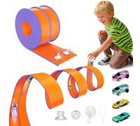 Flexible Car Track 4.5M, Speed Track Playset with 4 Cars Including 2 Pull-Back Vehicles, Race Track Toy with Dual Lanes for Loops Jumps Ramps, Kids Birthday Gifts for 3+ Boys Girls
