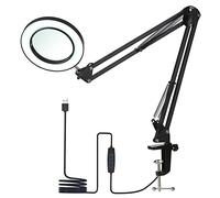 Flexible Clamp-on Desk Lamp with 8x Magnifier & Swing Arm, Dimmable LED Light with 3 Color Modes & 10 Brightness for Reading, Crafting, and Detailed Work