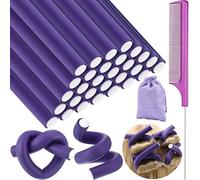 Flexible Curling Iron Twist Foam Curler, Overnight Curler, Heatless Curls with Steel Comb, Overnight Curls with Drawstring Bag, Hair Curler for Short Medium Long Hair (Purple)