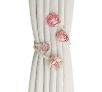 Flexible Curtain Ties, Twisted Curtain Tie Clips, Curtain Twisted Tie Brackets, Artificial Flower Curtain Ties for Home, Bedroom And Living Room (Pink)