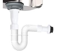 Flexible Drain Pipe, Universal Odor-Proof S Bend Water Down-Flow Pipe with Expandable Corrugated Design 37mm Stainless Steel PTFE Plastic Hose for Bathroom Vanity Sink Drain Plumbing