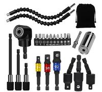 Flexible Drill Bit Extension Set, 105° Right Angle Drill Attachmen, Rotatable Joint Socket 1/4 3/8 1/2 In Hex Socket Adapter, Bendable Drill Bit Extension, Bit Holder Extension Screwdriver Bit Kit