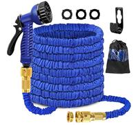 Flexible Expandable Garden Hose 15m 50ft with 7 Function Spray Nozzle, 3X Durable Expanding Water Hose with 3/4" 1/2" Anti-Leak Brass Connectors for Gardening, Lawn, Car Washing & Patio Use