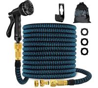 Flexible Expandable Garden Hose 15m 50ft with 8 Function Spray Nozzle, 3X Durable Expanding Water Hose with 3/4" 1/2" Anti-Leak Brass Connectors for Gardening, Lawn, Car Washing & Patio Use