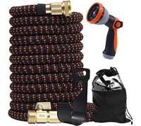 Flexible Expandable Garden Hose with Solid Brass Fittings - Durable, Lightweight, and Leakproof for Watering & Washing,Black Red,100ft