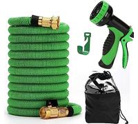 Flexible Expandable Garden Hose with Solid Brass Fittings - Durable, Lightweight, and Leakproof for Watering & Washing,Green,100ft