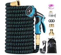 Flexible Garden Hose 150FT/45M, Expandable Water Hose Pipe, 3750D Durable Fabric with 10-Pattern Spray Nozzle, 4-Layer Latex Core, 1/2" & 3/4" Connectors for Pet Cleaning & Outdoor Use, Blue & Black