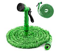 Flexible Garden Hose Pipe 100FT Hosepipes Expanding Hose Magic Hose Extension Watering Hoses with 7 Function Spray Gun & Solid Brass 3/4", 1/2" Fittings, Expandable Hosepipe for Garden - Green