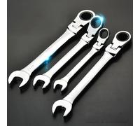 Flexible Head Ratchet Spanner 6-24mm Metric Wrench, 180 Degree Pivoting CR-V Steel Tool for Car Water Pipe Furniture Repair